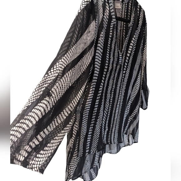 Chico's tunic, high low layered Boho front 3/4 sleeve chiffon pull over size med - Picture 3 of 9